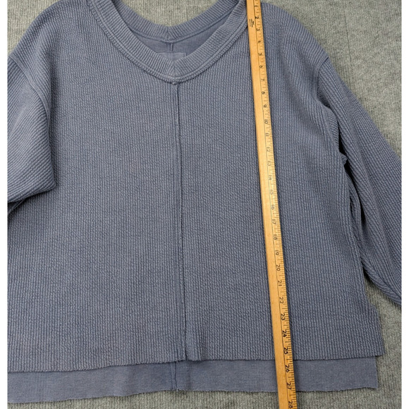 Aerie Ribbed Sweatshirt Womens Medium Blue Knit Athleisure Minimal Oversized - Picture 3 of 5